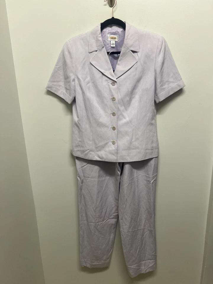 Vintage Talbots Linen Pants Suit Set Sz 8 Lavender Careerwear Preppy Quiet Luxe - Image 3 of 4