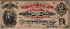 Eastmans College Bank $2 Obsolete Banknote " RARE "