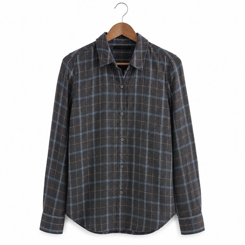 Jenni Kayne Boyfriend Flannel Shirt S Gray Plaid Coastal Grandma Quiet Luxury
