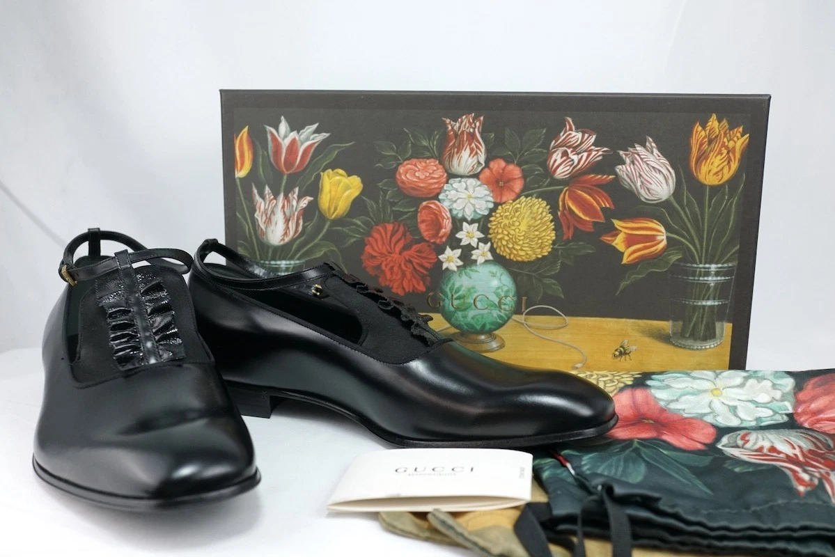 Gucci MARY JANES SHEZAN GRANA scarpe eleganti in pelle nere taglia 9 483976