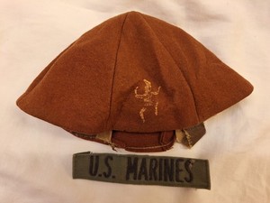 Vintage Girl Scouts Brownie Brown Wool Brownie Beanie Cap & Marine Badge Vintage