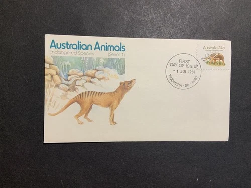 Australia 1981 FDC 1st day cover Endangered Species Tasmanian Tiger Woomera canc