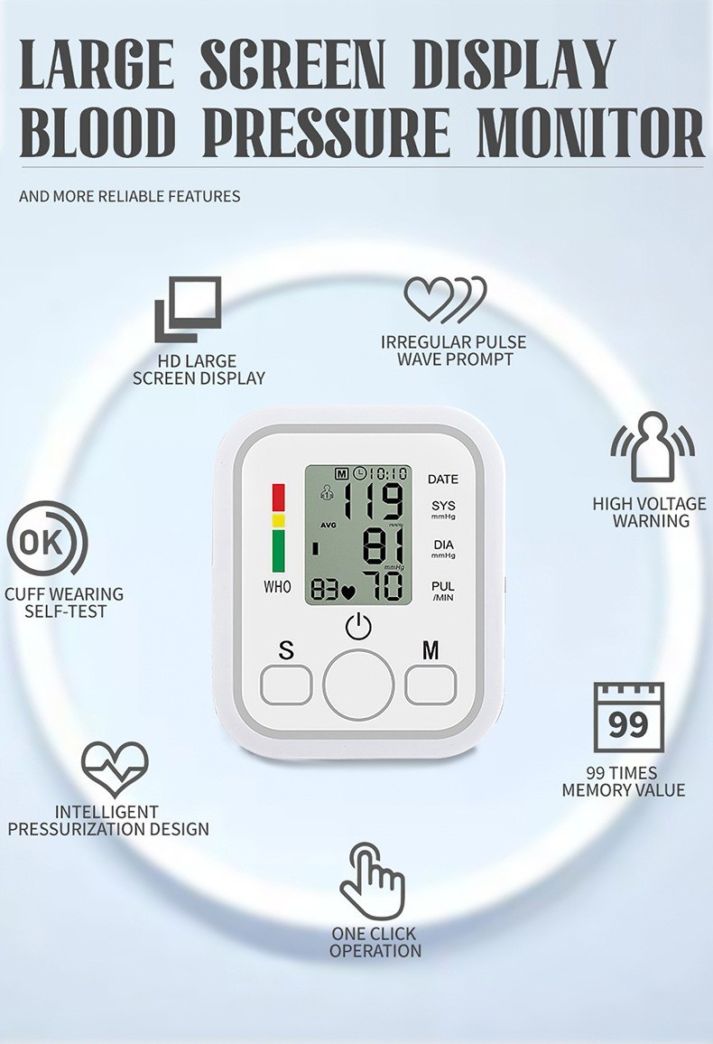 Electronic Blood Pressure Monitor Arm Sphygmomanometer Monitor LCD Display — image 9