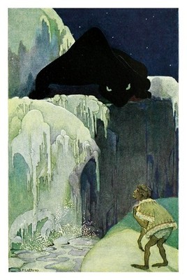 Vintage Black Panther Moonlit Cliff Fantasy Illustration Art Print Poster 24x36