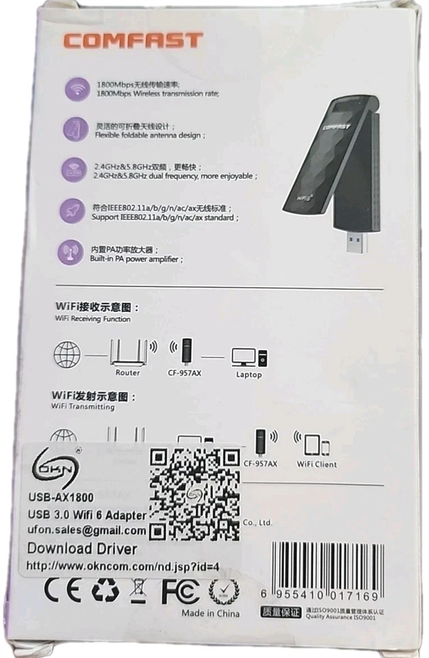 COMFAST 802.11ax 1800Mbps WiFi 6 USB Wireless Adapter 2.4G/5.8G USB 3.0 Wi-Fi... - Image 3 of 4