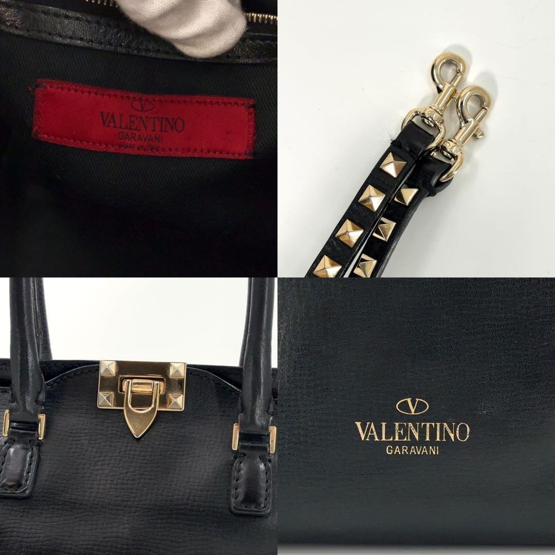 Valentino Garavani 2Way Rockstud Leather Handbag Black AA Condition Japan thumbnail 9