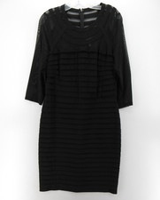 Adrianna Papell Dress Women 12 Black Sheath Pleated Mesh Cocktail Party Evening