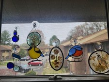Lot Of 7 Stained Glass Sun Suncatchers Window Decor VINTAGE Art Glass Boho