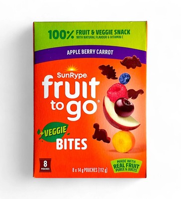SunRype Fruit to Go +Veggie Bites, Apple Berry Carrot, 8 pouches x 14g, 112g
