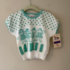 Vintage Buster Brown Girls Sweatshirt 24M White Teal Polka Dot Made in USA NWT