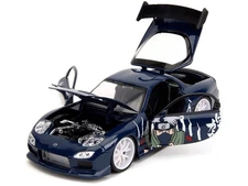 1993 Mazda RX-7 Dark Blue with Graphics and Kakashi Hatake Diecast Figure "Narut