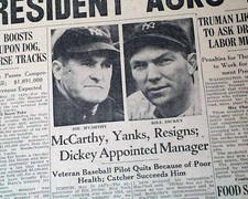 JOE McCARTHY Legendary New York Yankees Yanks NYY Manager RESIGNS 1946 Newspaper