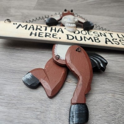 Martha Doesnt Live Here Dumb Ass Funny Wooden Donkey Wall Hanging Sign Decor