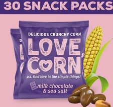 LOVE CORN Milk Chocolate & Sea Salt Crunchy Corn Snack Gluten Free 15g X 30 Bags