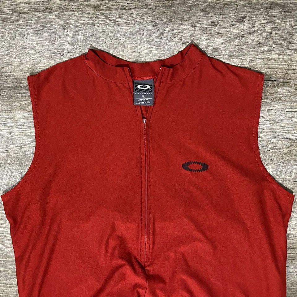 Camiseta deportiva de ciclismo Oakley Software vintage para hombre L roja Y2K años 90 cremallera manga corta Foto 4 de 4