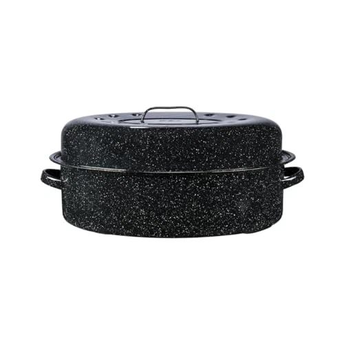 19 Inch Speckled Black Roasting Pan Dishwasher Safe Durable Non Toxic
