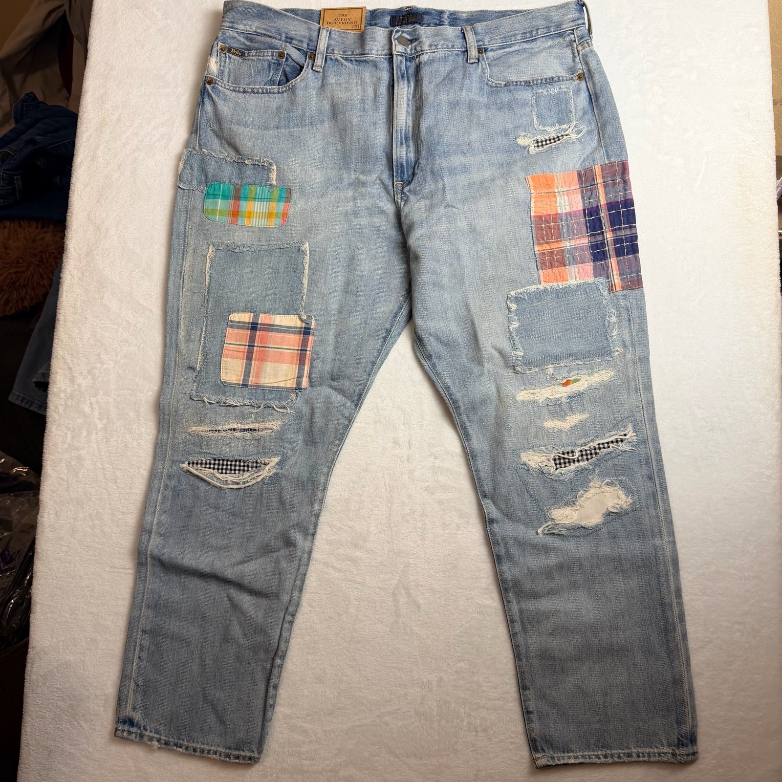 NWT POLO RALPH LAUREN Women's Jeans Size 33 Denim Paint Splatter Avery Boyfriend thumbnail 2