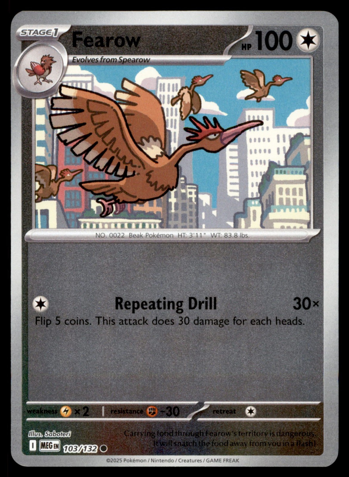 Fearow 103/132 Common Mega Evolution Pokemon Reverse Holo Near Mint