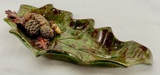 Hand Made Studio Art Pottery 13 Leaf Tray With Acorns Signed By Artist