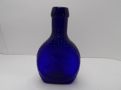 Vintage Arthur Singer Blue Jay Bird Blue Glass Bottle Clevenger Brothers