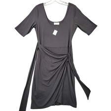 24/7 Maurices Black Dress NEW Stretch Midi Aline Wrap Short Sleeves Women Size S