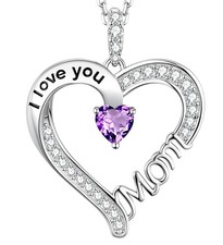 I Love You Mom Necklace Birthday Gifts Mom Wife January February Birthstones ...