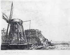 After Rembrandt Van Rejin, "The Windmill", Drypoint Etching, Rae Boer
