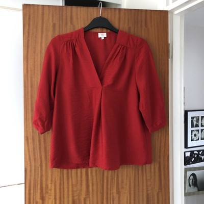 Red Silky Style Blouse Ladies Relaxed Fit Smartcasual Occasion Evening Spring S