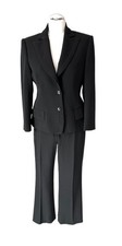 VALENTINO ROMA SUIT PANTS JACKET BLACK FLARE LEGS FLAT FRONT 100 WOOL LOGO 44/8