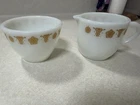 Vintage PYREX CORNING BUTTERFLY Creamer & Open Sugar Bowl Milk Glass Set