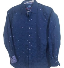 Robert Graham Mens M Classic Fit Long Sleeve Blue Polka Dot Flip Cuff Shirt