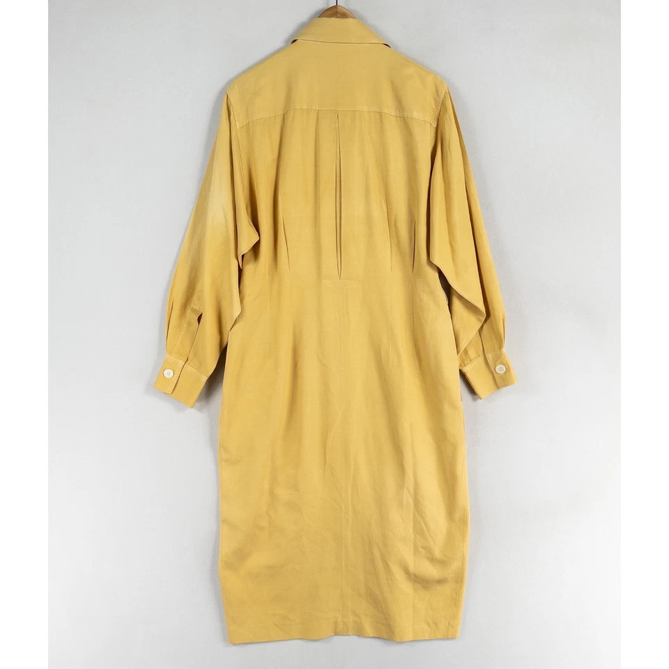 Vtg Smooth Premier Shirt Dress 14 Silk Cotton Blend Yellow Button Down Pockets - Image 4 of 4