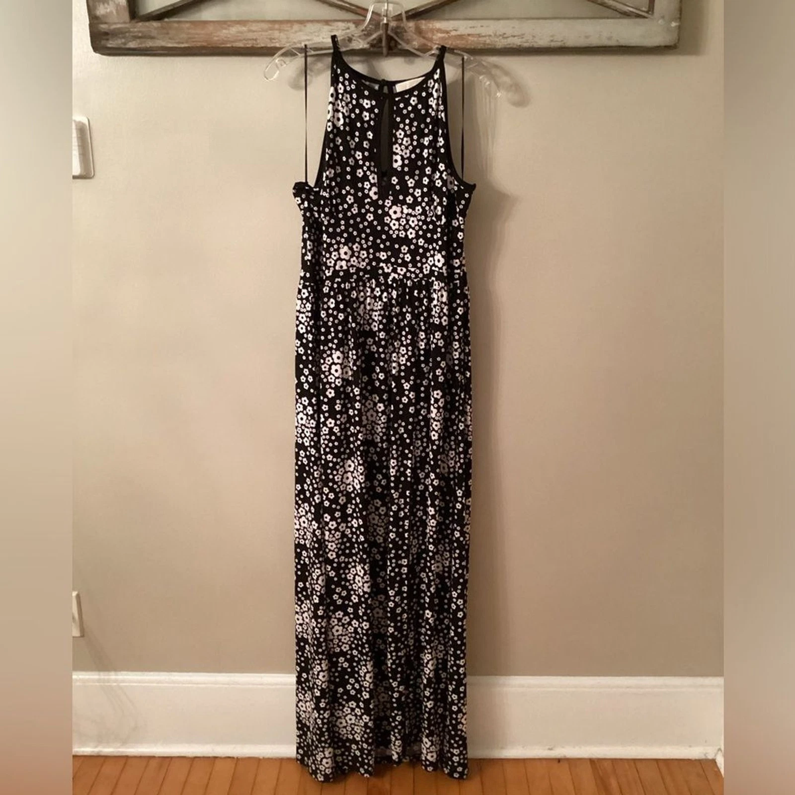 MAXI ABITO MICHAEL KORS TAGLIA XL NERO STAMPA FLOREALE BUCO DELLA SERRATURA