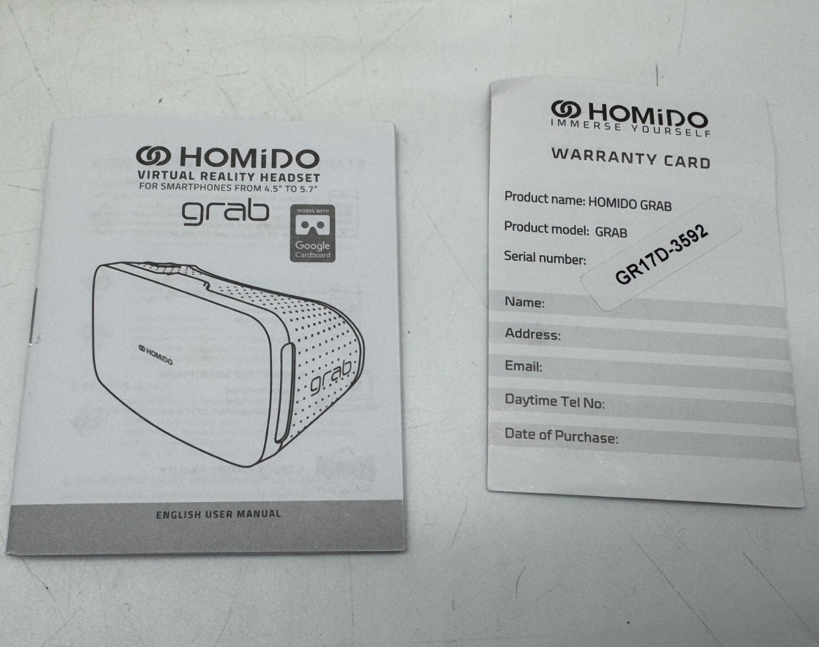Homido Grab Virtual Reality Headset For Smartphones GR17D-3592 Black Manual