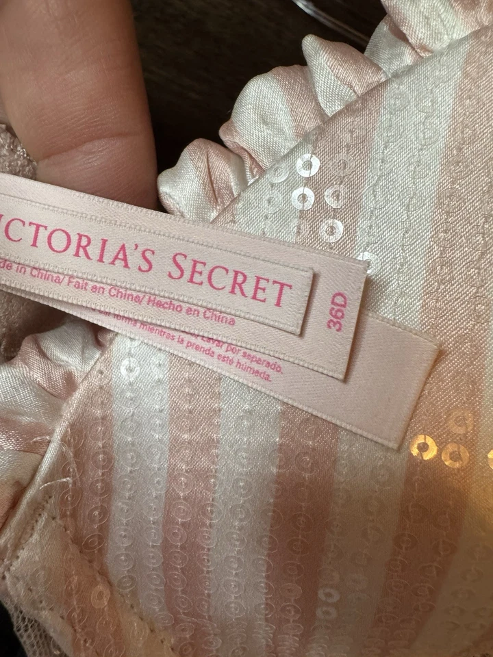 Camisón Babydoll Victoria Secret Lentejuelas Rayas Rosa Blanco Talla 36D Foto 3 de 4