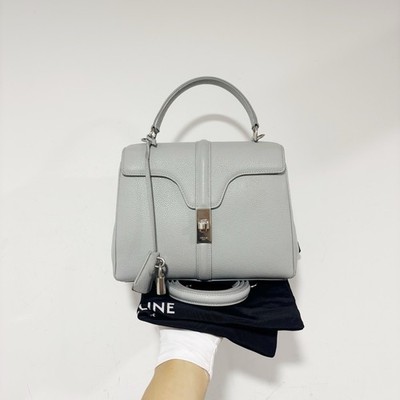 CELINE グレー ケース CELINE Soft 16 Grained Calfskin Leather Top Handle Bag Haze Blue