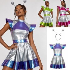 US YiZYiF Astronaut Costume Women Aline Dress with Headwear Festival Rave Party