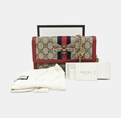 Gucci Queen Margaret Mini Coated Canvas & Leather Shoulder Bag Beige/Red Auth