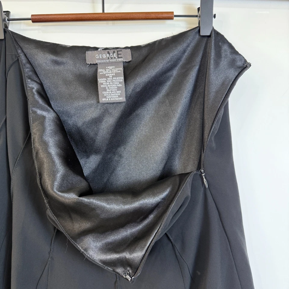 George by Mark Eisen Pleated Midi Skirt 16 Black Sheer Chiffon Overlay Flowy - Image 4 of 4