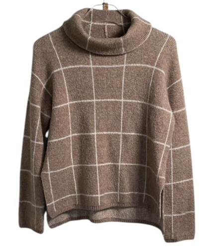 Madewell Windowpane Wool Blend Turtleneck Sweater SIZE-SMALL