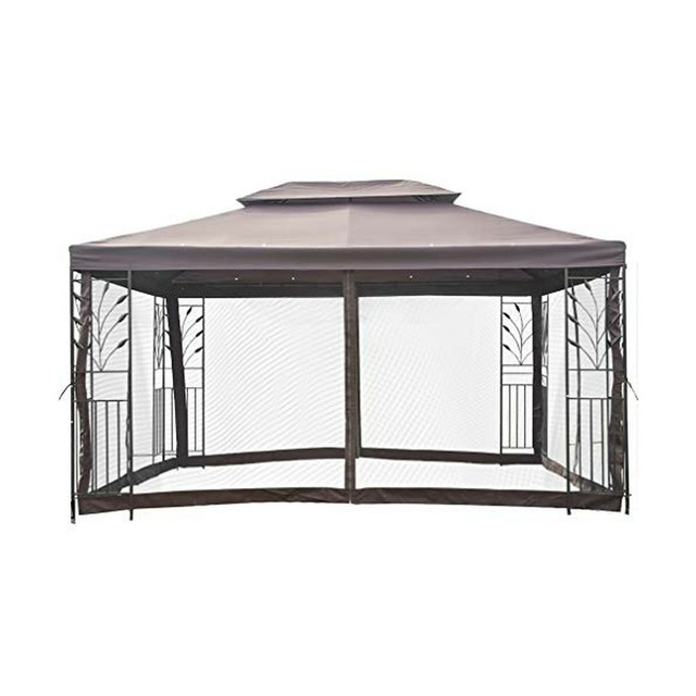 Patio Gazebo With Leaf Patterned Mosquito Netting Privacy
