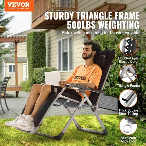 Zero Gravity Chair 26 in. Recliner 500 lbs. Capacity Adjustable Lounge Chair Bla - Picture 2 of 8