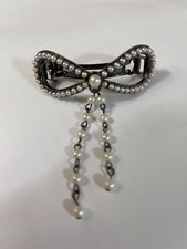 Vintage Faux Pearl Beaded Bow Hair Barrette Hair Accessory Dangle Lovely 