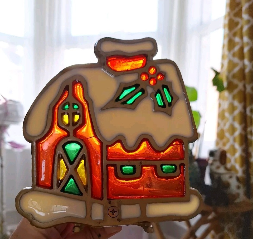 Vintage Stained Glass Tiffany Style Tea Light Holder Christmas House