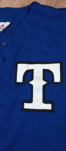 VINTAGE Texas Rangers Away Jersey Mens Large L Majestic Blue 9 Sewn Stitched - Picture 4 of 14
