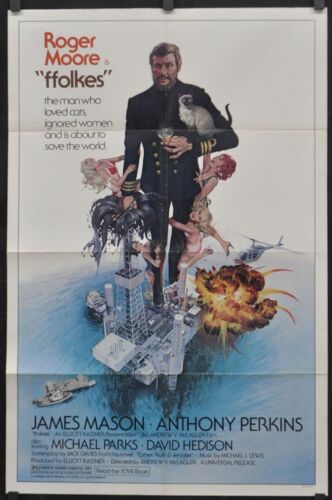 Fflokes / Nord Mer Hijack 1980 Original 27X41 Film Affiche Roger Moore - Picture 1 of 1