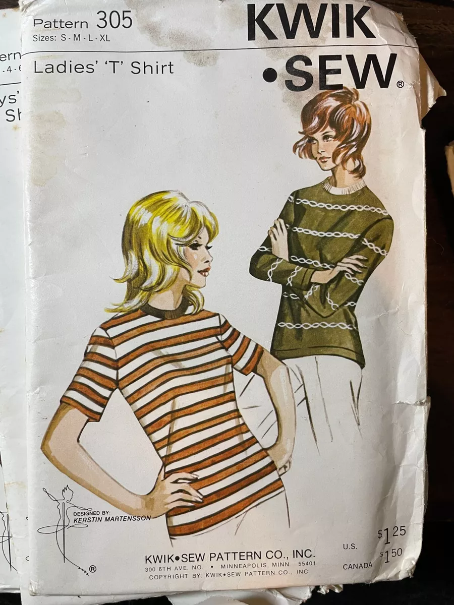 Kwik Sew 305 Vintage 70 s Ladies T Shirt Sewing Pattern Sz. S XL