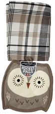 2pc Cotton Kitchen Set:1 POT HOLDER &1 DISHTOWEL(18"x28") BROWN OWL & STRIPES,ND