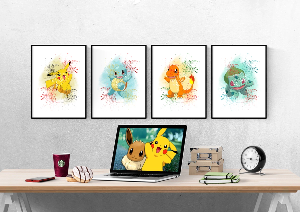 Set of 3 Watercolour Pokemon Prints. A4. Kids room decor. Pokemon