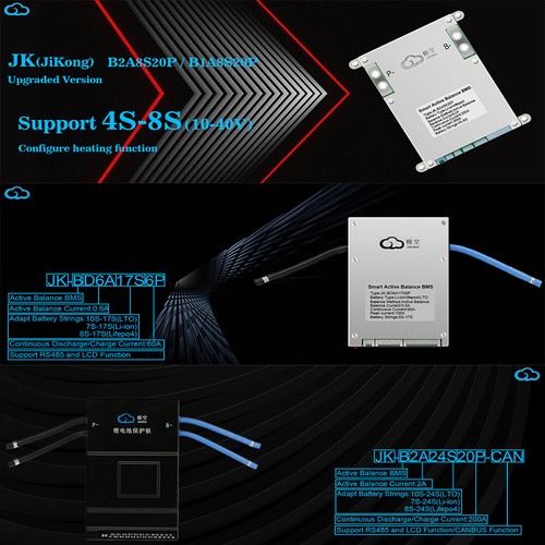 JK SMART BMS Lifepo4 Li-Ion LTO Battery 1A 4-8S 200A Active Balance+Heat Cable - Picture 9 of 23